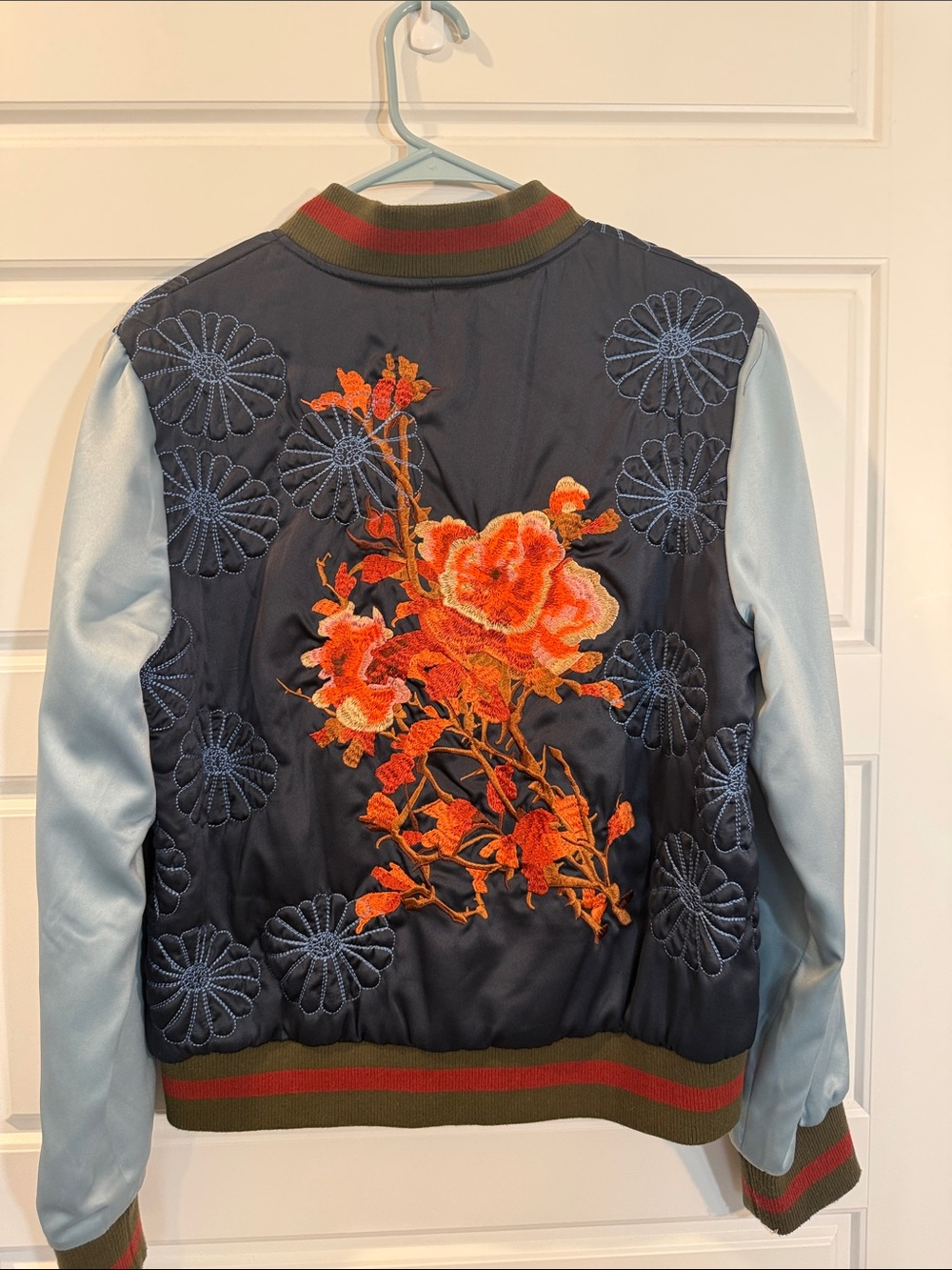 Chelsea & Violet Navy and Light Blue Embroidered Bomber Jacket - Picture 3 of 5